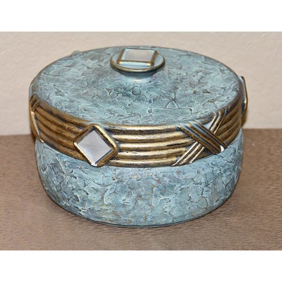 Jaru Designer Art Deco Green and Gold Cast Ceramic Trinket Candy Box - Picture 4 of 10